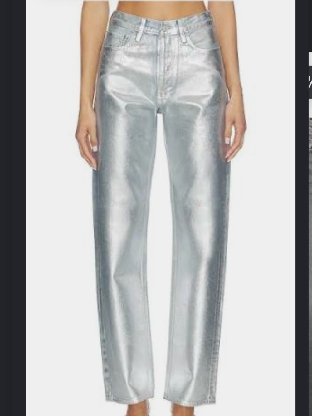 NEW Agolde 90’s Pinch Waist Metallic Silver High-Rise Straight Leg Women’s Jeans